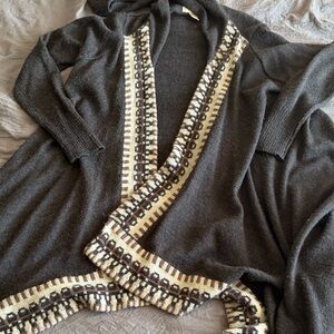 Kenar Charcoal Cardigan with Cream Pattern